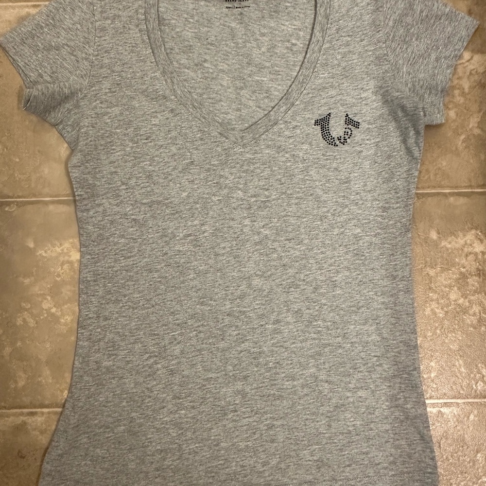 True Religion Heather Gray V-Neck Tee